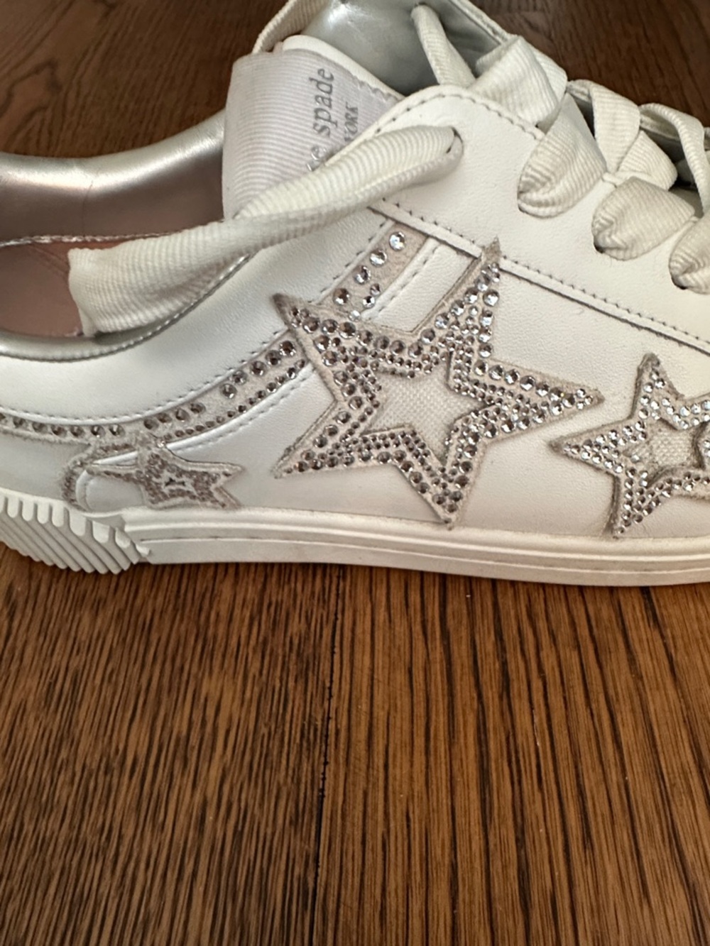 kate spade White Leather Sneakers with Silver Star Embellishments - Picture 3 of 5